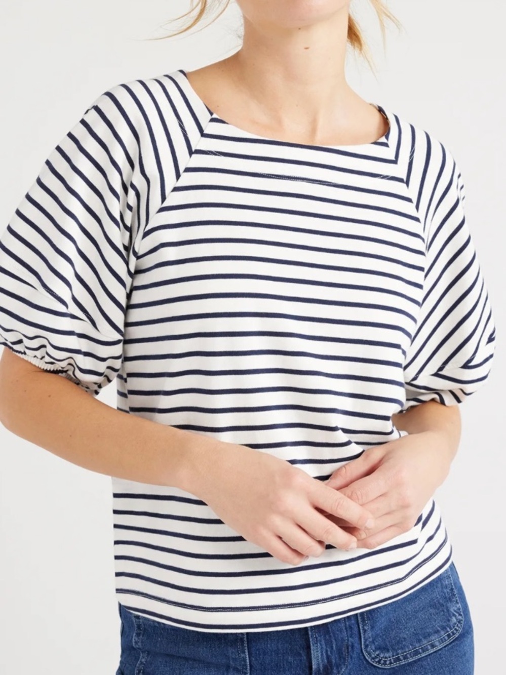 Free Assembly Balloon Sleeve Striped Navy Tee XXL